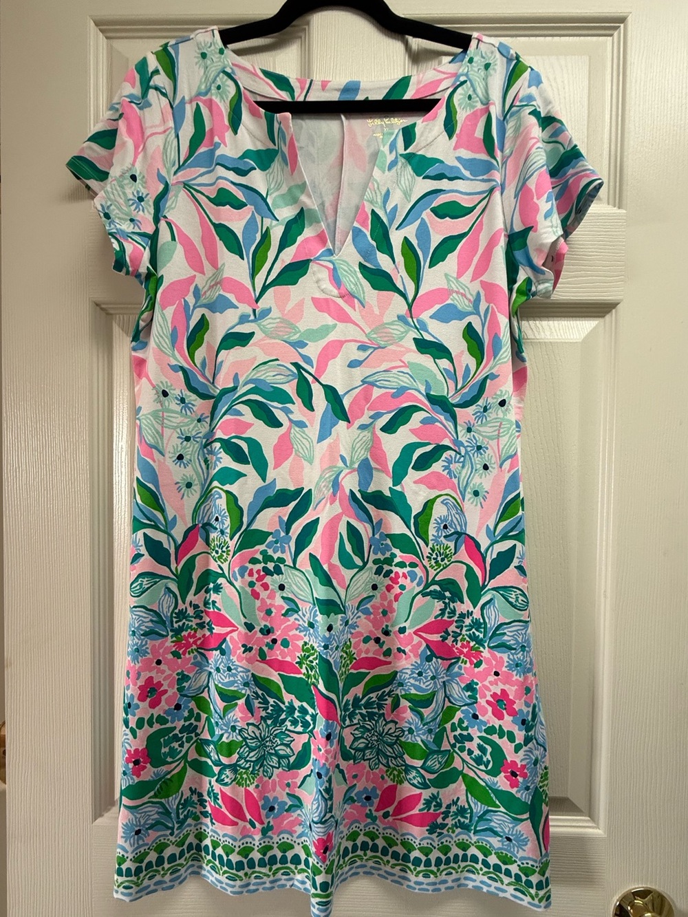 Lilly Pulitzer Pink, Green & Blue Floral V-Neck Shift Dress